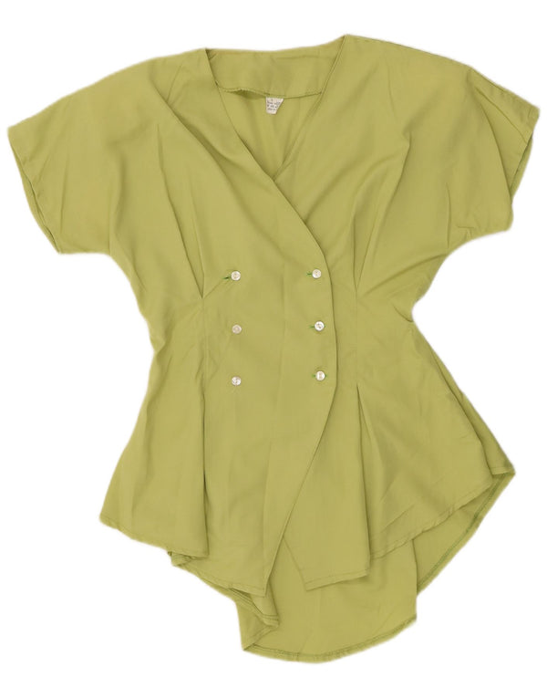 Bluzka damska z krótkim rękawem w stylu vintage, UK 10, mała, zielona wiskoza