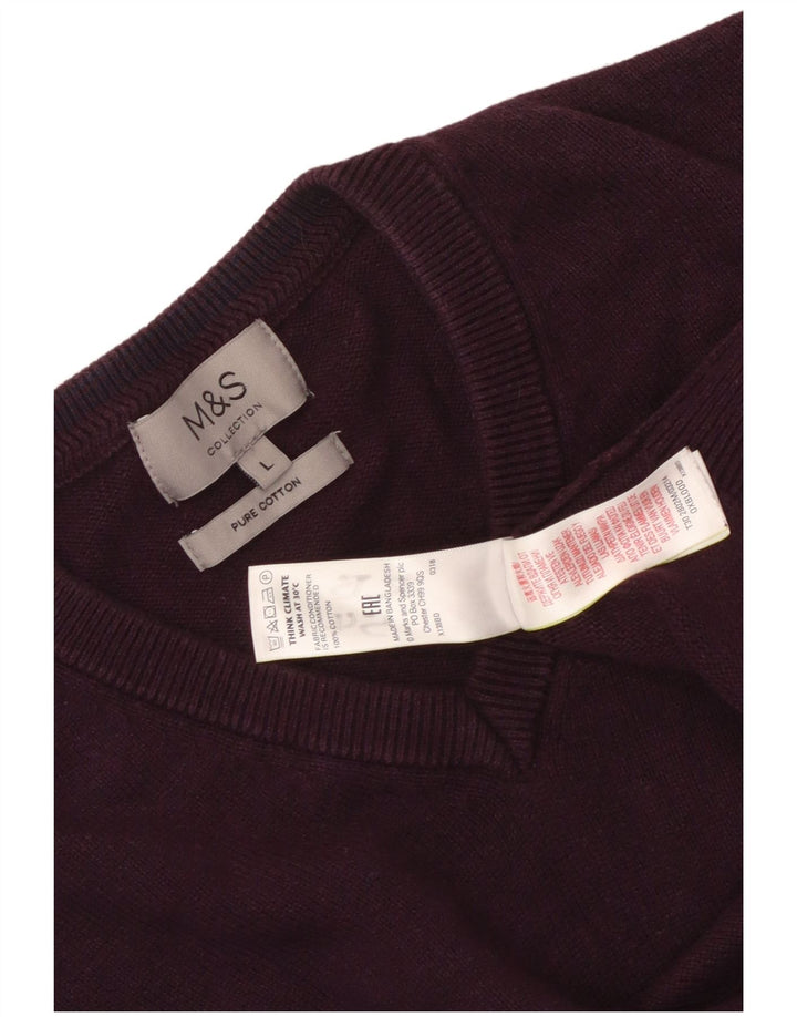 Marks & Spencer Męski sweter z dekoltem w kształcie litery V, duży, fioletowy, bawełniany
