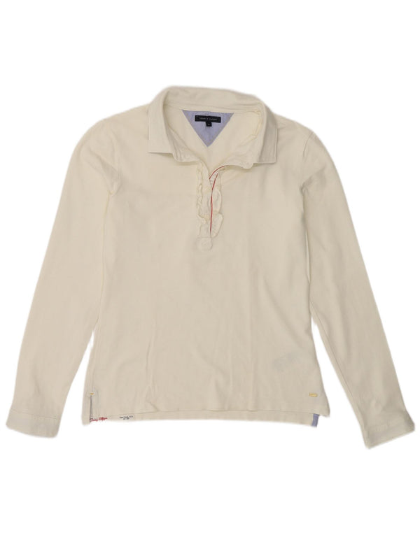 Damska koszulka polo z długim rękawem Tommy Hilfiger UK 14, średnia, biała, bawełniana