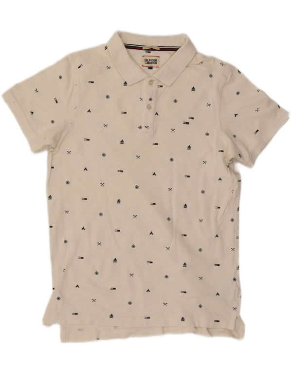 Męska koszulka polo TOMMY HILFIGER z grafiką, slim fit, średnia, złamanej bieli, bawełniana