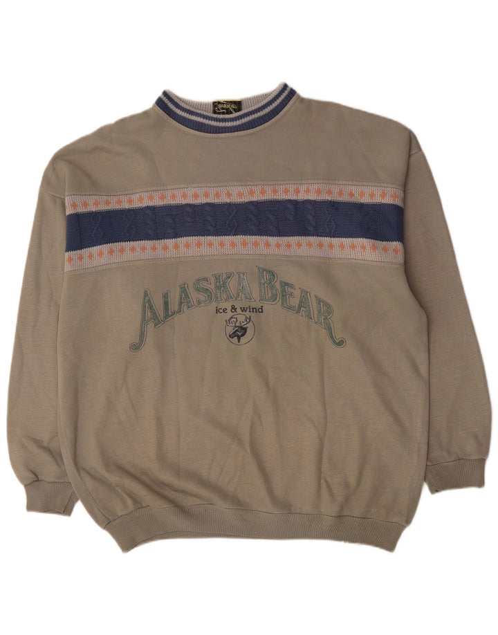 Męska bluza z grafiką w stylu vintage, sweter XL, szary, akrylowy blok kolorów