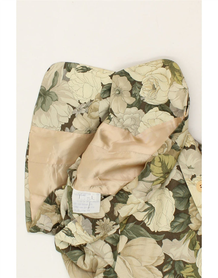 VINTAGE Womens 3 Button Blazer Jacket IT 40 Small Green Floral Linen Vintage Vintage and Second-Hand Vintage from Messina Hembry 