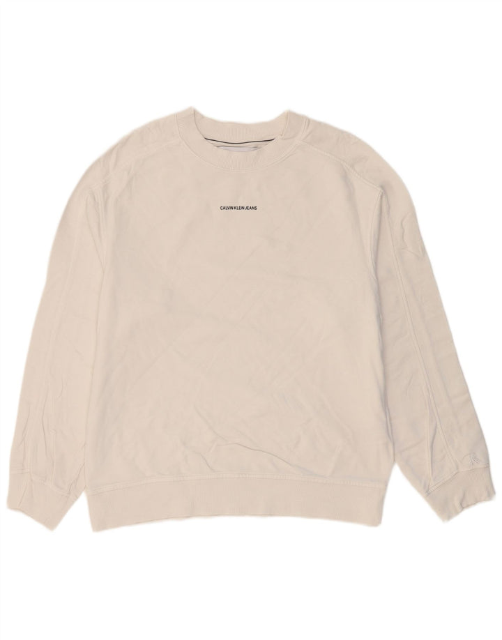 Męska bluza dresowa CALVIN KLEIN JEANS, średnia, biała, bawełniana