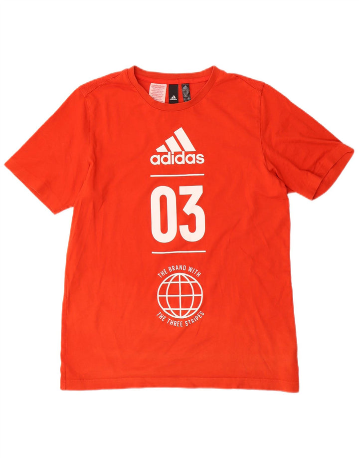 Chłopięcy T-shirt z grafiką ADIDAS, 15-16 lat, pomarańczowa, bawełniana