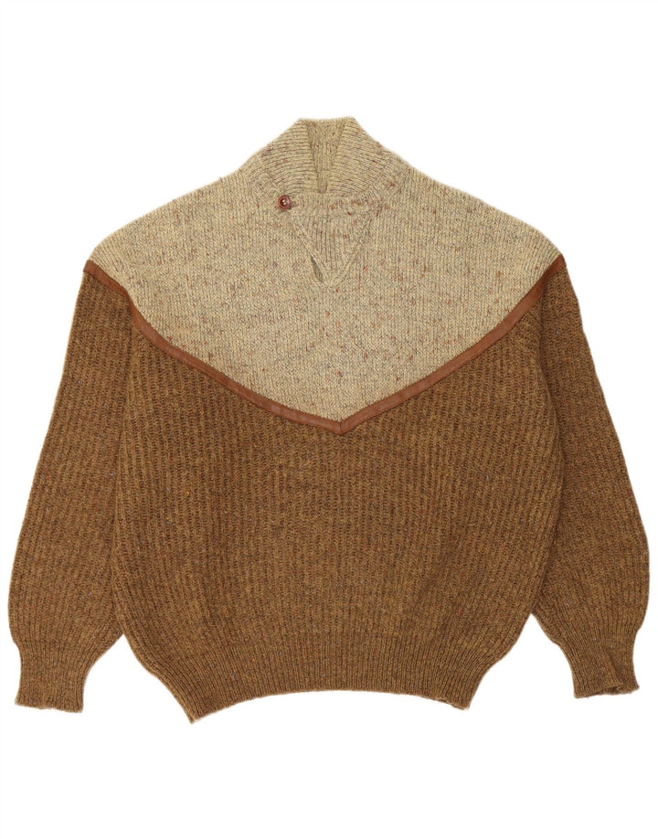 Vintage męski sweter z golfem, duży, brązowy kolor
