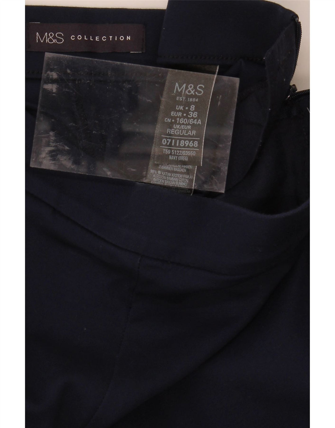 MARKS & SPENCER Womens Capri Trousers UK 8 Small W24 L21 Navy Blue Vintage Marks & Spencer and Second-Hand Marks & Spencer from Messina Hembry 