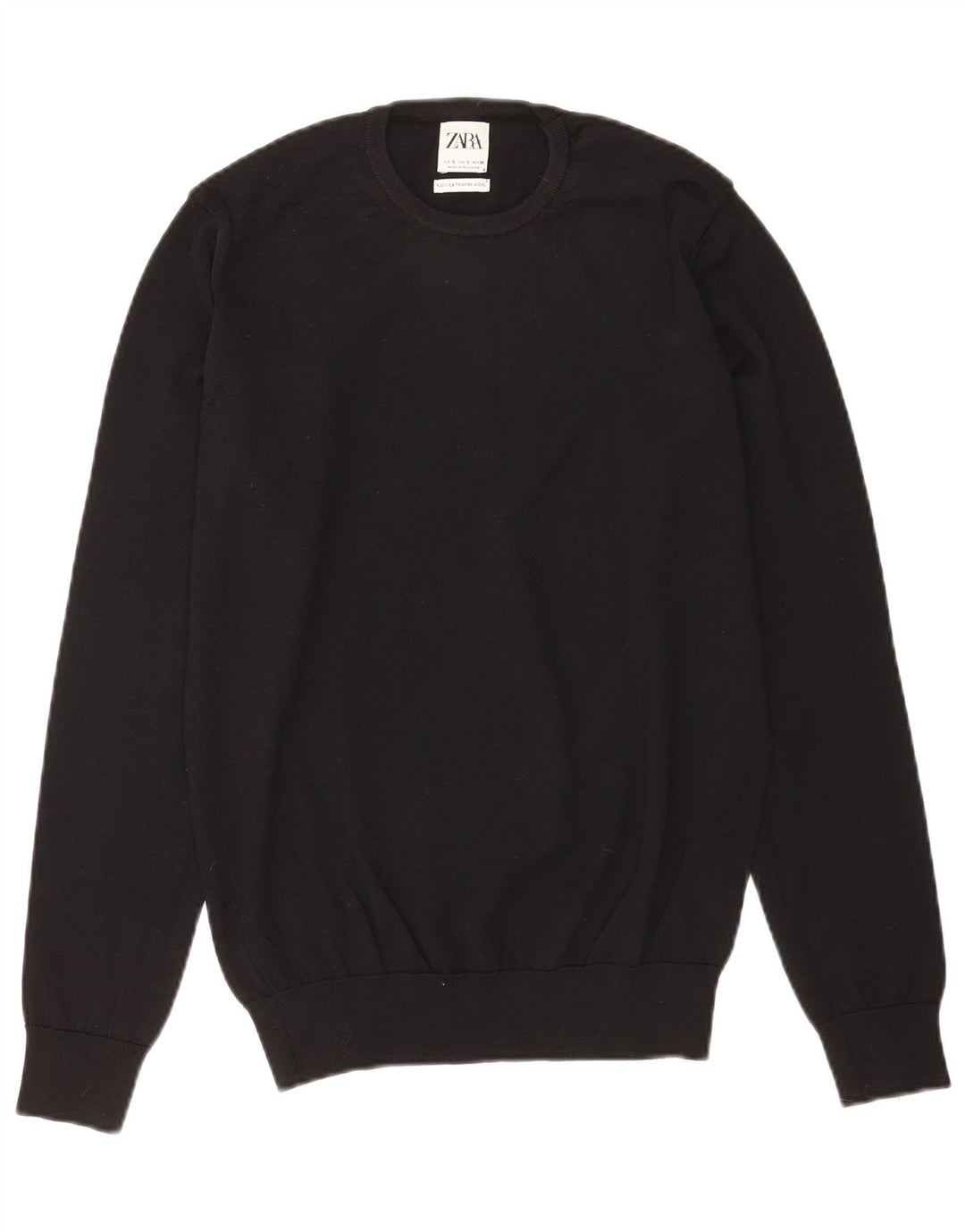 Zara Męski sweter z okrągłym dekoltem, mały, czarny, wełniany