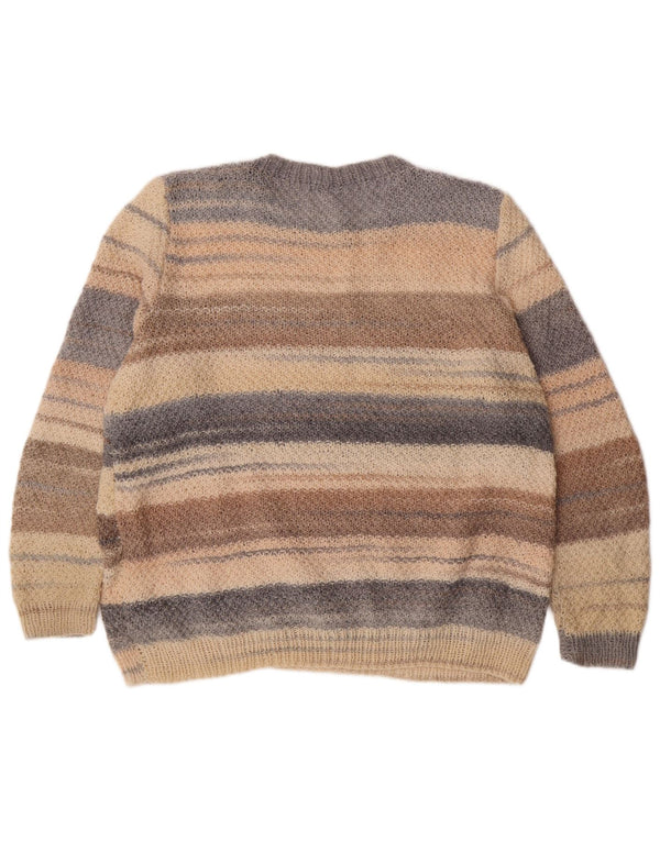 Vintage damski sweter z okrągłym dekoltem UK 18 XL w beżowe paski