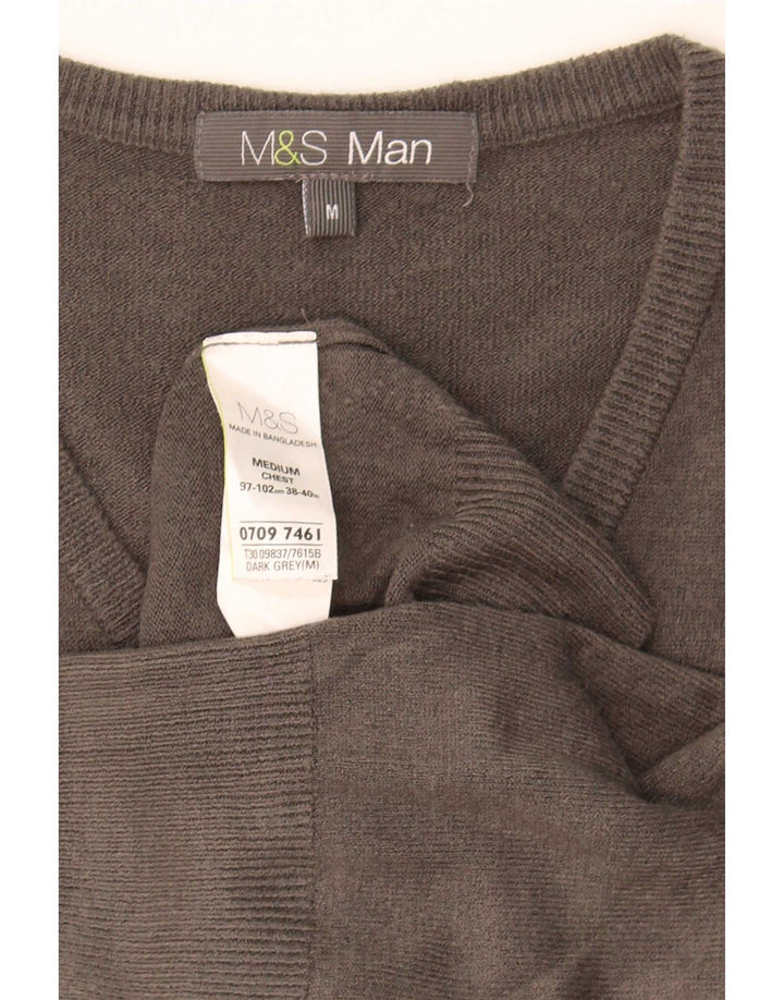 Marks & Spencer Męski sweter z dekoltem w kształcie litery V, średnioszary, akrylowy