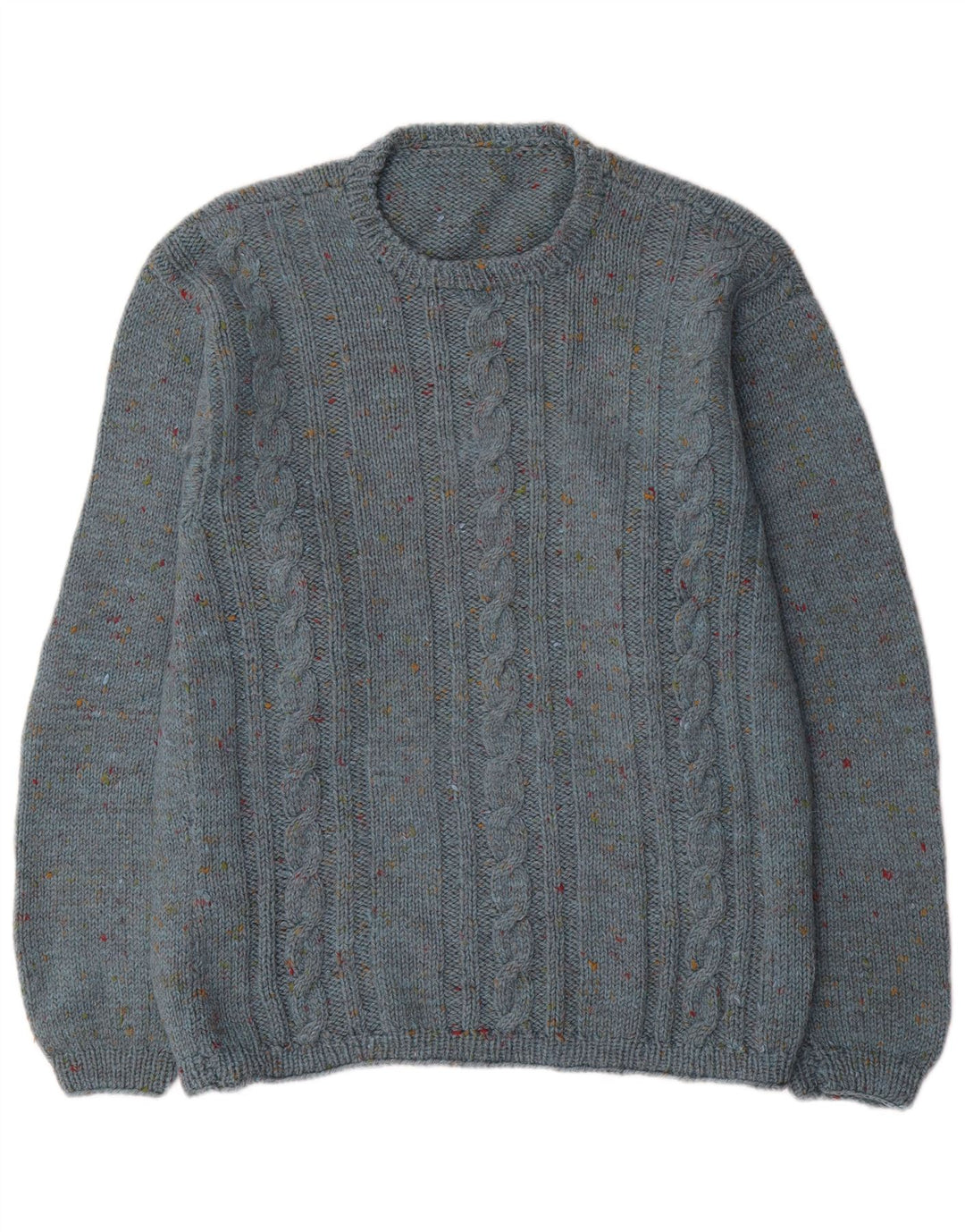Vintage męski sweter z wycięciem pod szyją, średni niebieski nakrapiany