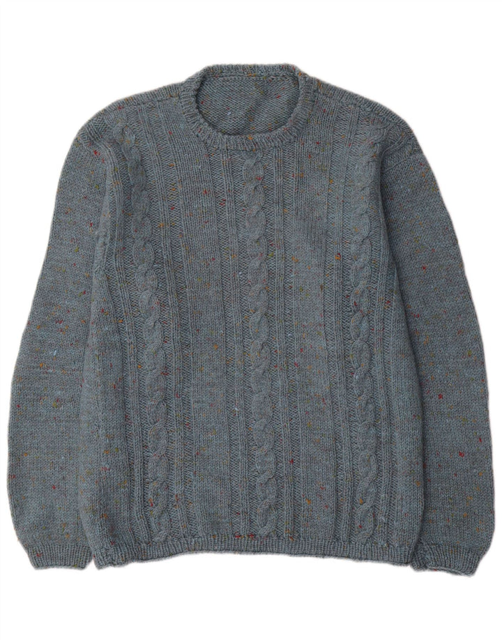 Vintage męski sweter z wycięciem pod szyją, średni niebieski nakrapiany