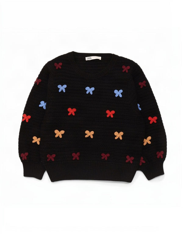 Damski sweter Zara z dekoltem w łódkę, UK 14, duży, czarny, z bawełny w kwiaty