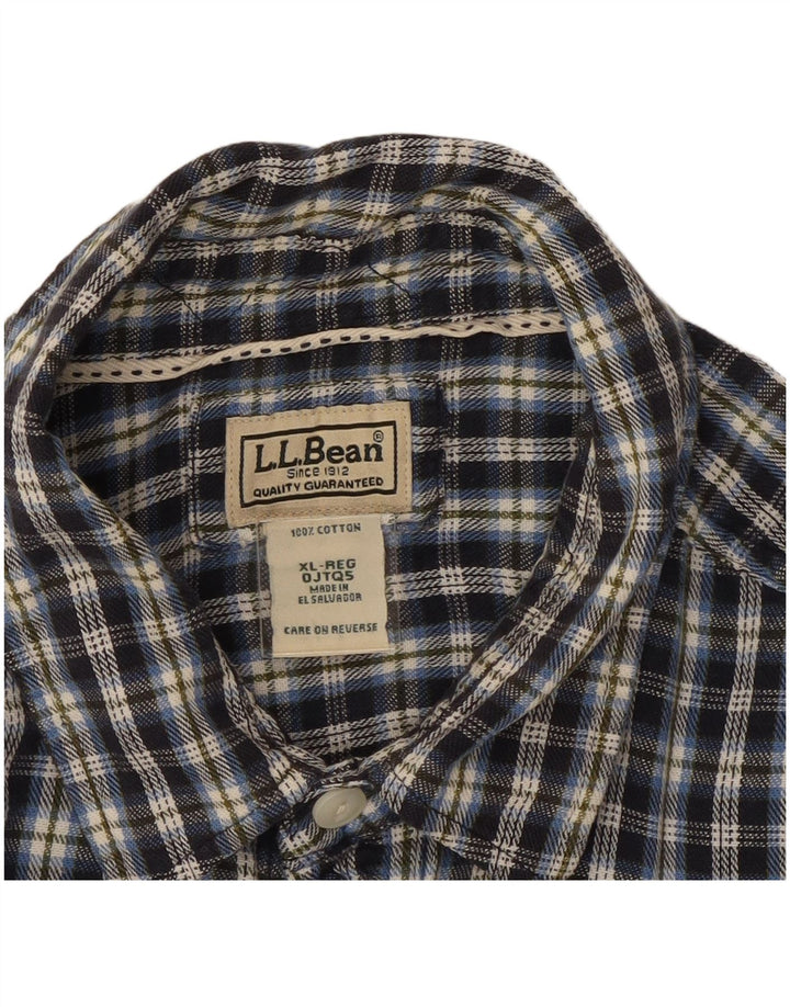 L.L.BEAN Męska koszula flanelowa XL, bawełniana w granatową kratkę
