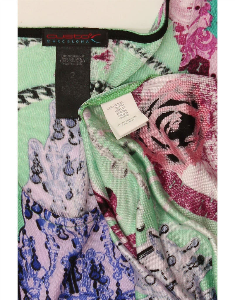 CUSTO BARCELONA Womens Graphic Shift Dress US 2 XS Green Viscose Vintage Custo Barcelona and Second-Hand Custo Barcelona from Messina Hembry 