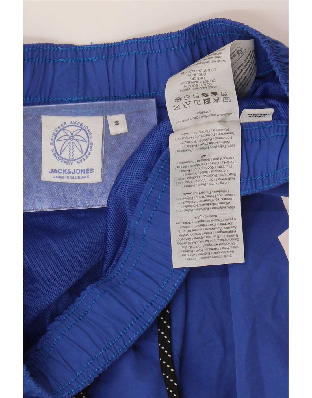 Męskie spodenki kąpielowe Jack & Jones z grafiką, małe, niebieskie, poliestrowe