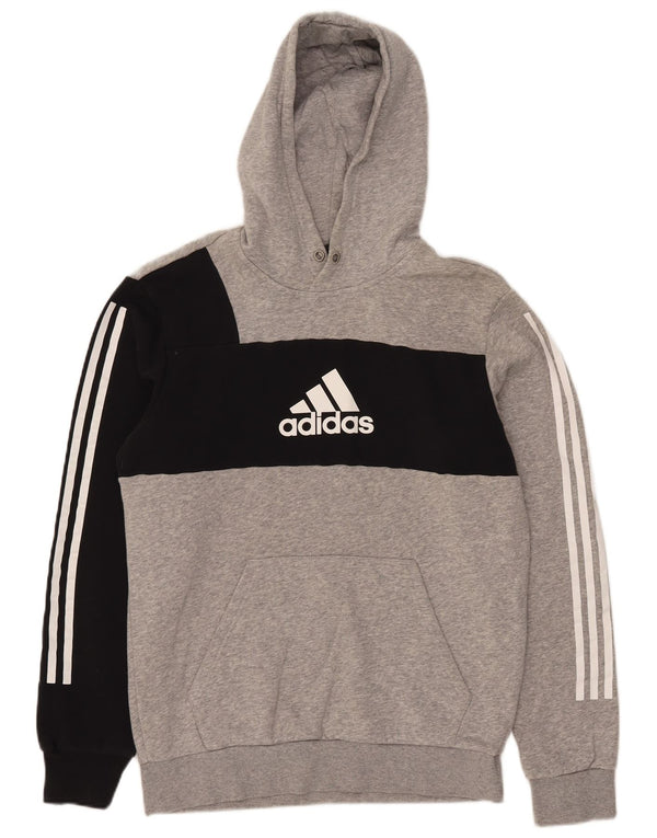 Męska bluza z kapturem Adidas Graphic, średnia szara, bawełniana z blokami kolorów