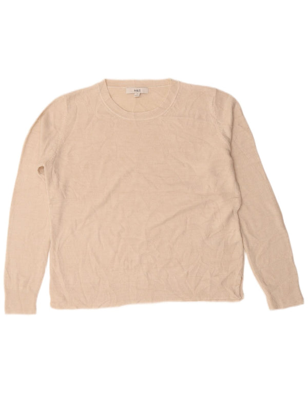 Marks & Spencer Damski sweter z dekoltem w łódkę, UK 16, duży, beżowy, akrylowy