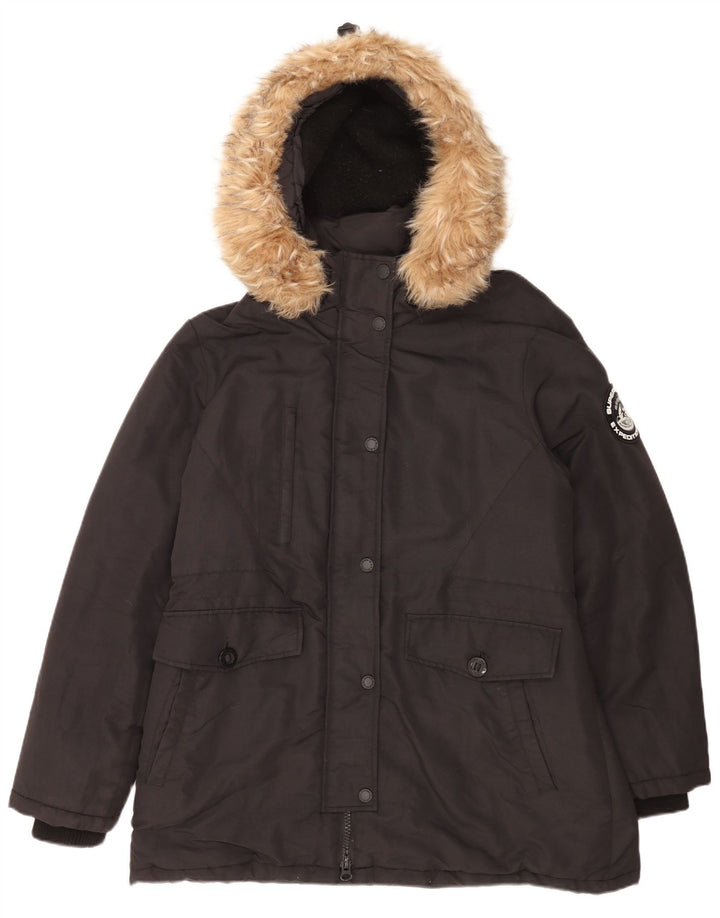 Damska kurtka typu parka Superdry z kapturem, oversize UK 16, duża, czarna nylonowa