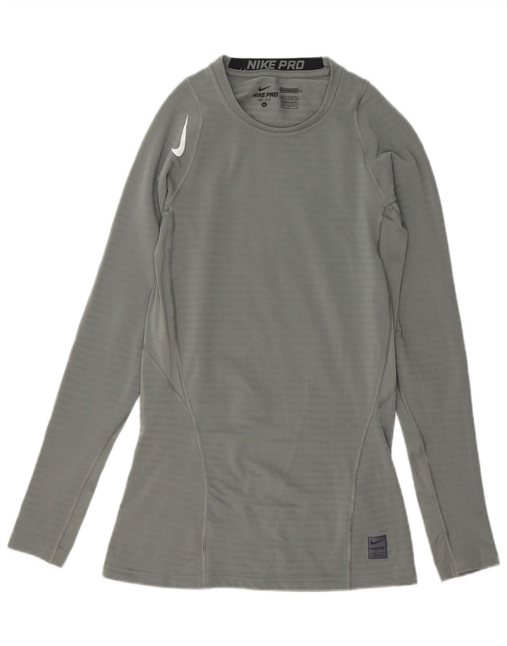 Męska koszulka Nike Dri Fit Graphic z długim rękawem, UK 14, średnioszary poliester