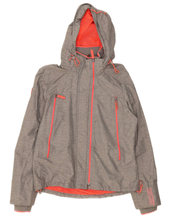 Damska kurtka przeciwdeszczowa z kapturem Superdry UK 14, duża, szary nylon