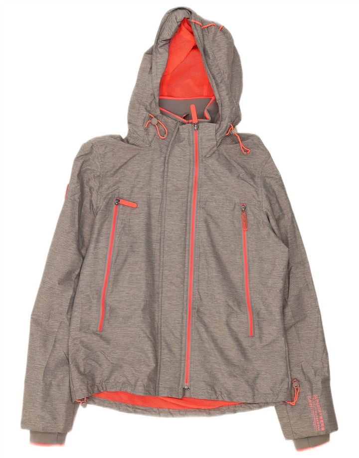 Damska kurtka przeciwdeszczowa z kapturem Superdry UK 14, duża, szary nylon