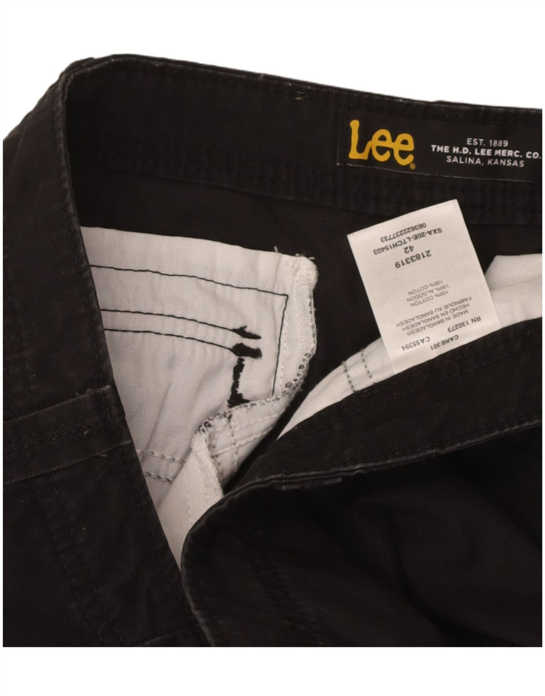LEE Mens Kansas Cargo Shorts W42 2XL Black Cotton