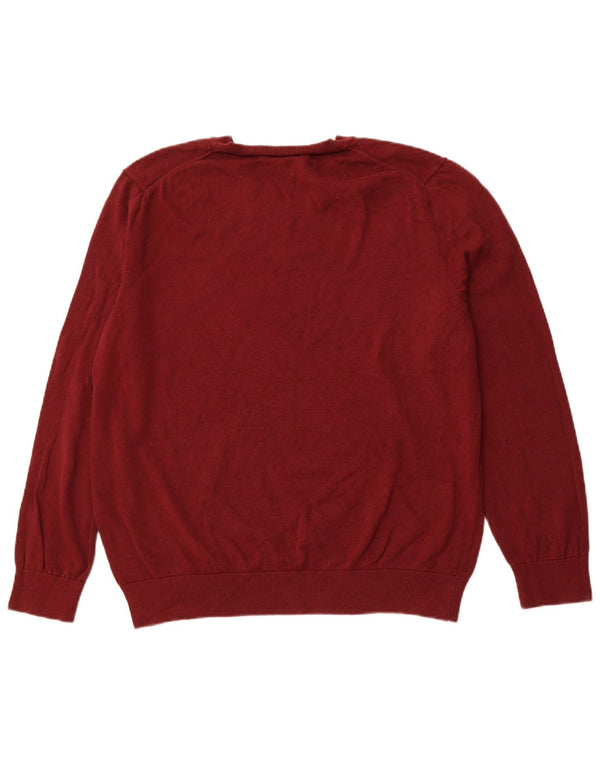 Męski sweter NAUTICA z dekoltem w kształcie litery V, duży, bordowy, bawełniany