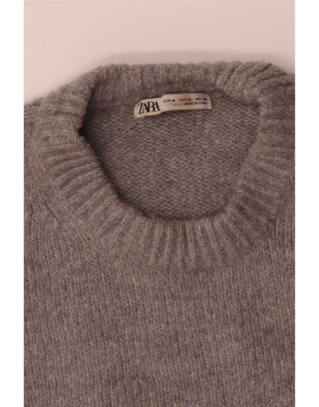 Męski sweter z okrągłym dekoltem Zara Średni szary poliester