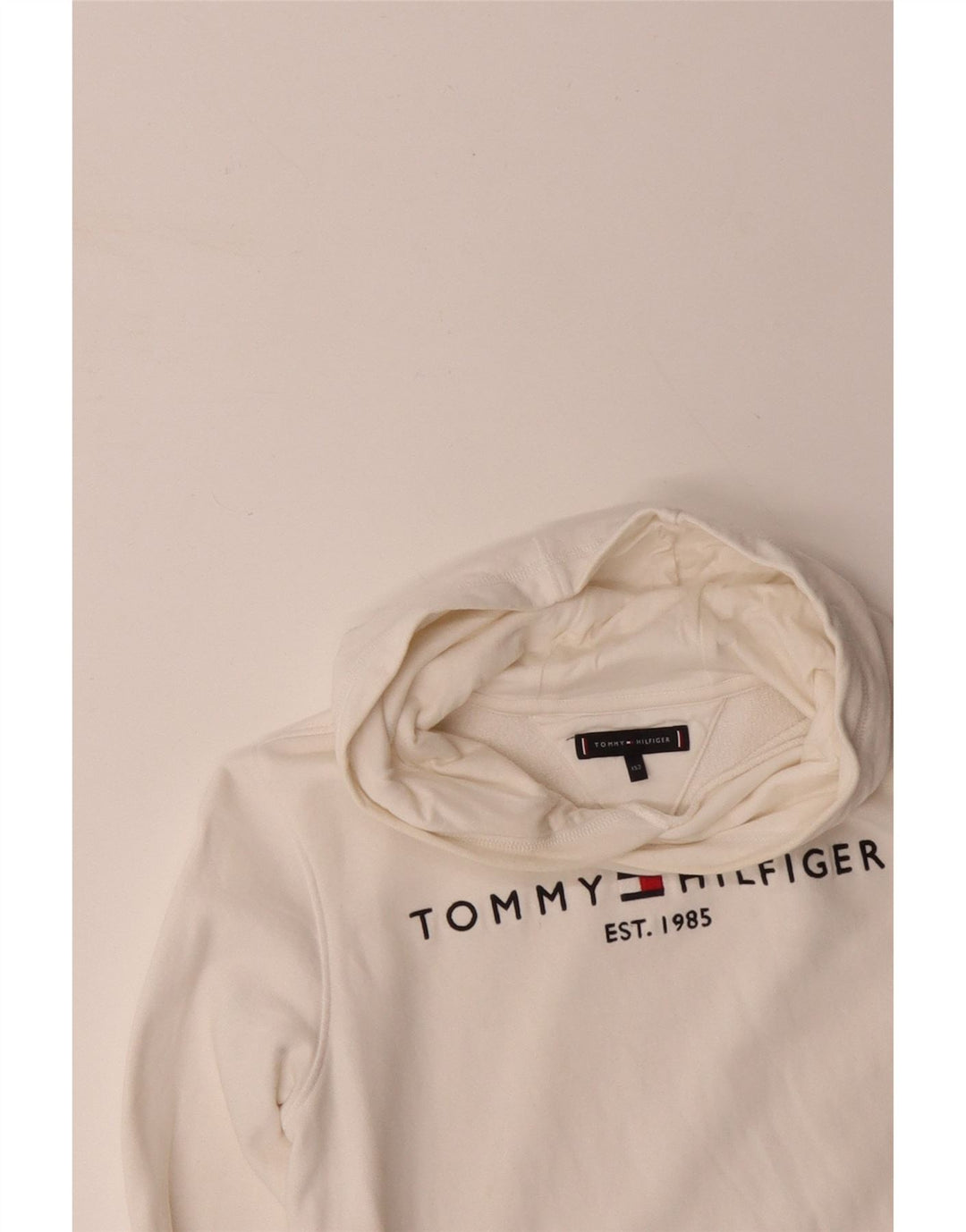 TOMMY HILFIGER Dziewczęcy sweter z kapturem i grafiką 11-12 lat, biała bawełna