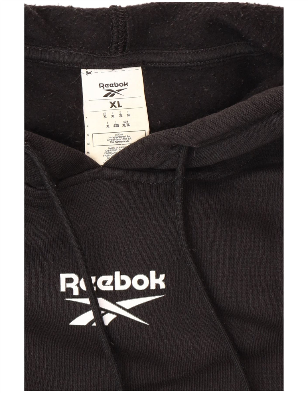 Męski sweter z kapturem i grafiką REEBOK XL, czarny, bawełniany
