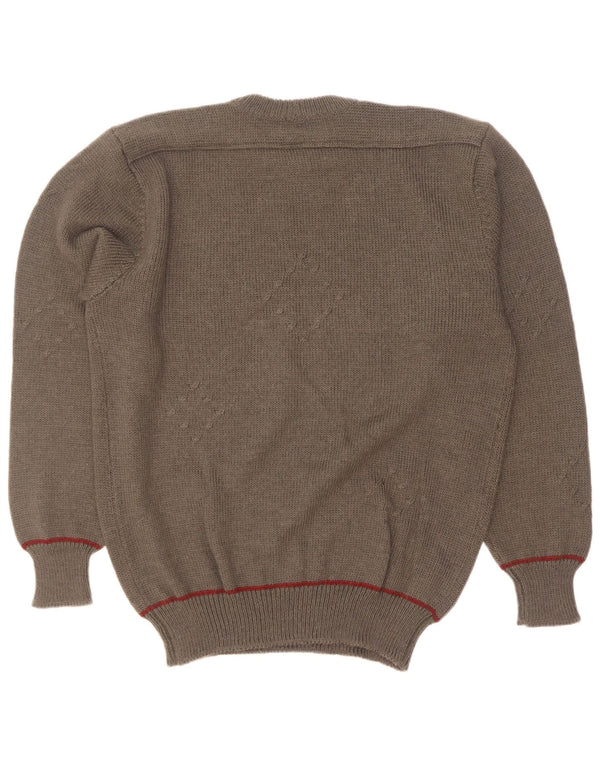 Vintage męski sweter z okrągłym dekoltem, duży Khaki Argyle/diament