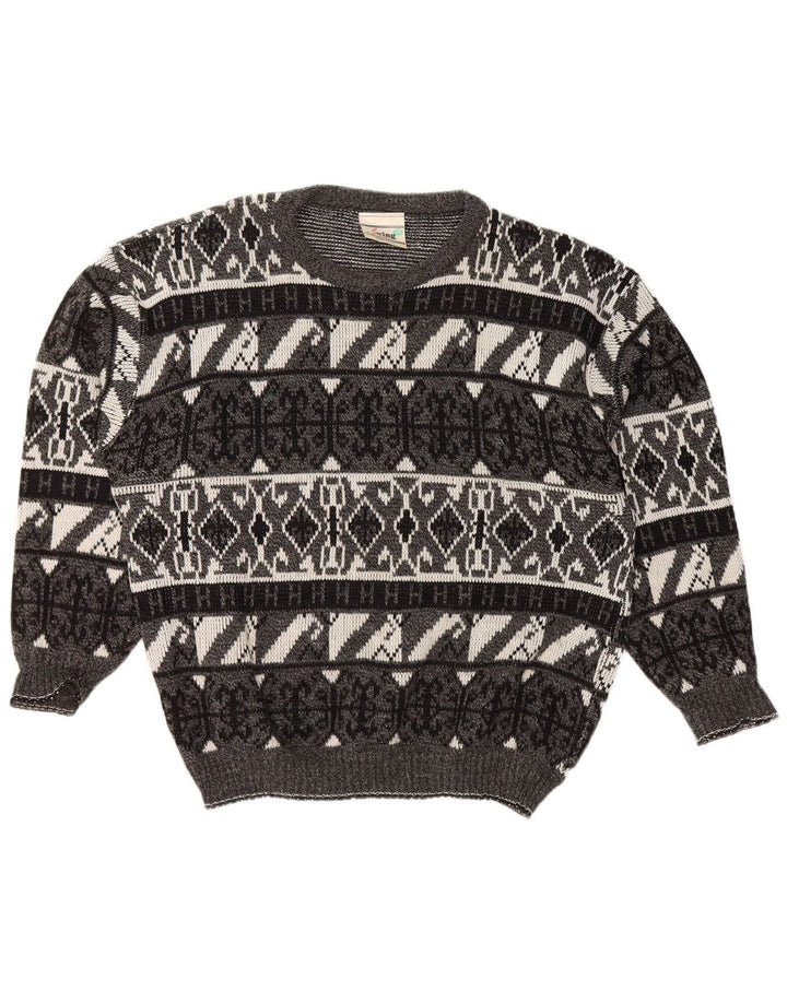 Męski sweter z dekoltem w łódkę w stylu VINTAGE XL, szary, geometryczny, akrylowy