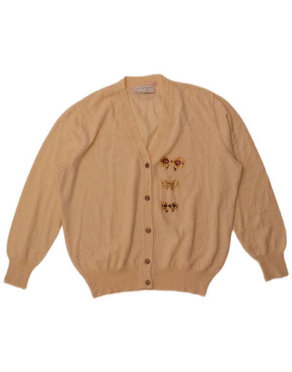 Sweter damski w stylu vintage, UK 22 2XL, wełna Merino w kolorze złamanej bieli