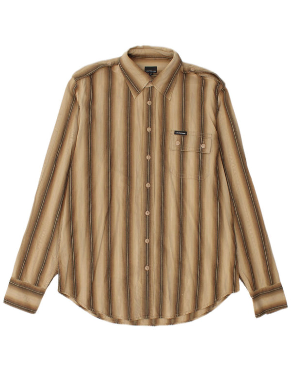 Koszula flanelowa męska Calvin Klein Jeans w średnie beżowe paski, bawełniana