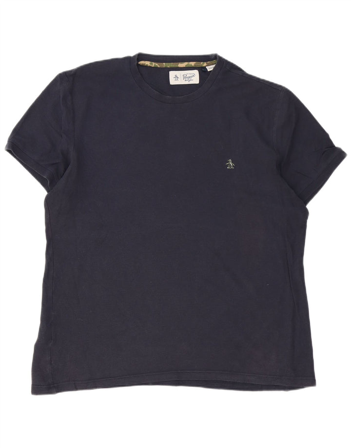 T-shirt męski Penguin, duży, bawełniany, granatowy