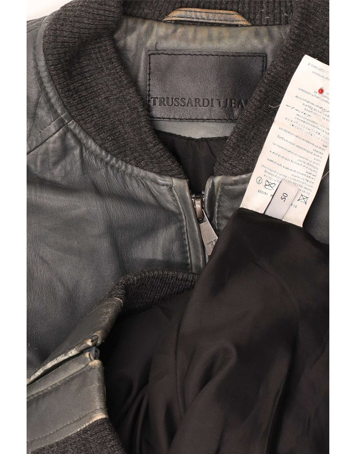 Damska skórzana kurtka bomberka Trussardi Jeans IT 50 XL granatowa