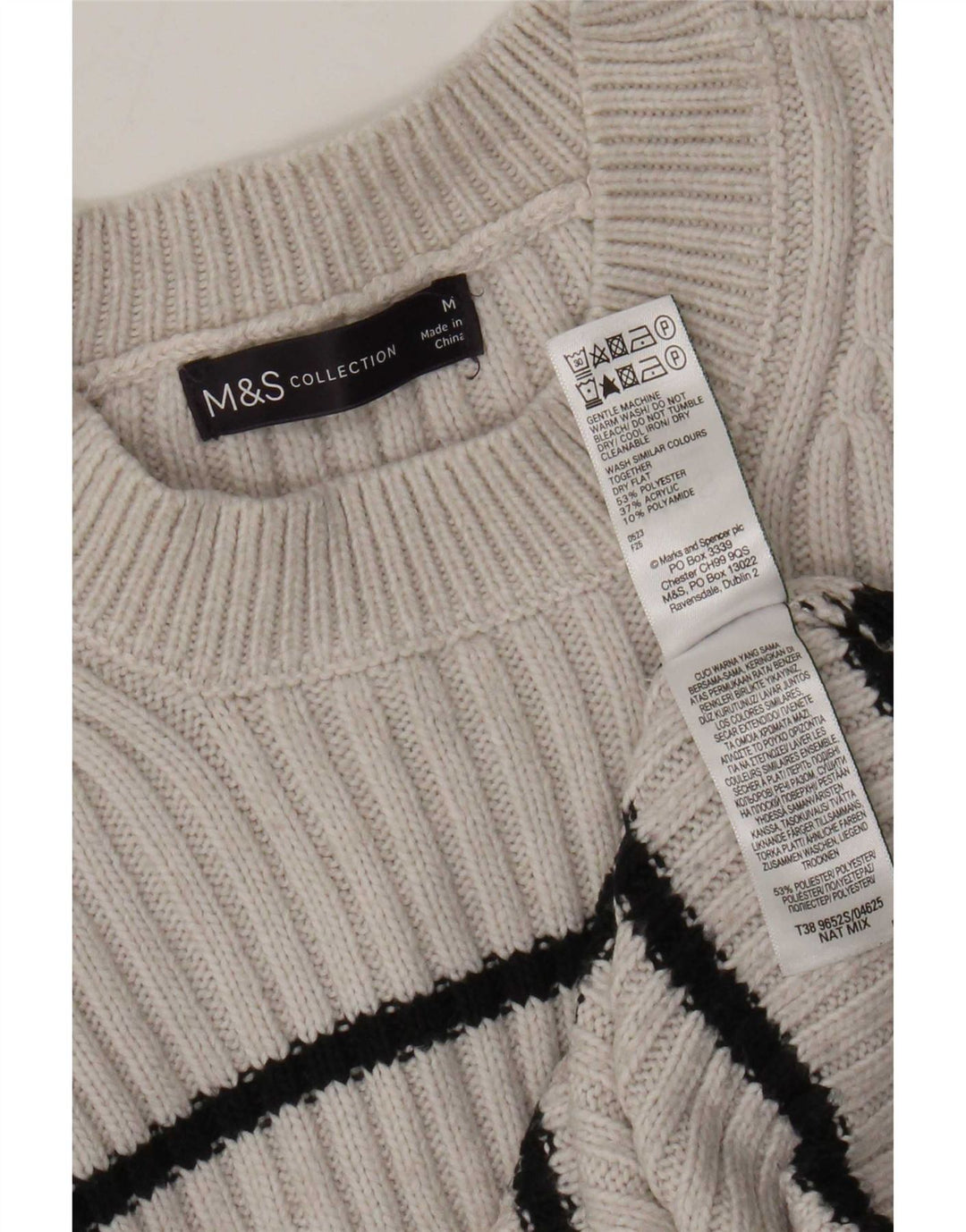 Marks & Spencer Damski sweter z okrągłym dekoltem UK 14 w średnie szare paski
