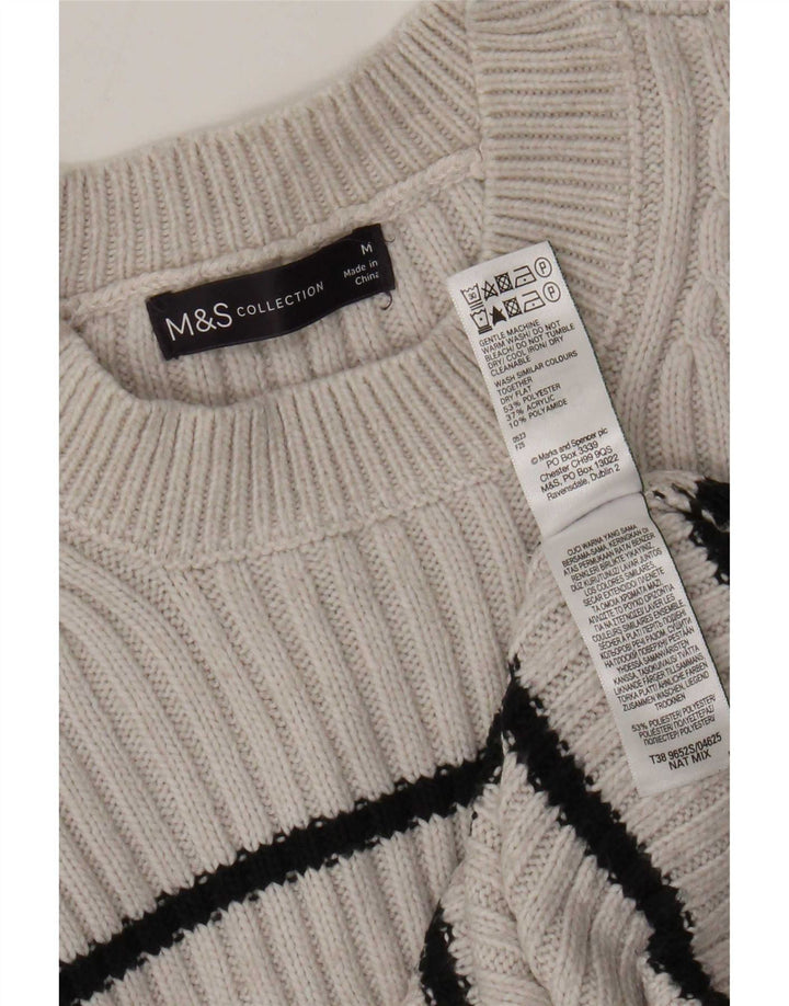 Marks & Spencer Damski sweter z okrągłym dekoltem UK 14 w średnie szare paski