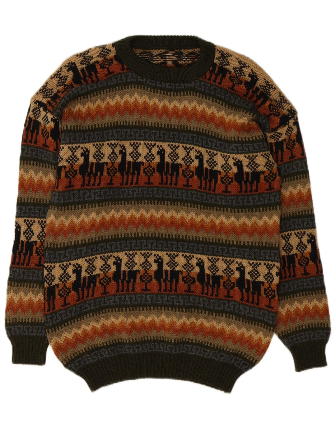 Vintage męski sweter z okrągłym dekoltem, średni, wielokolorowy Fair Isle