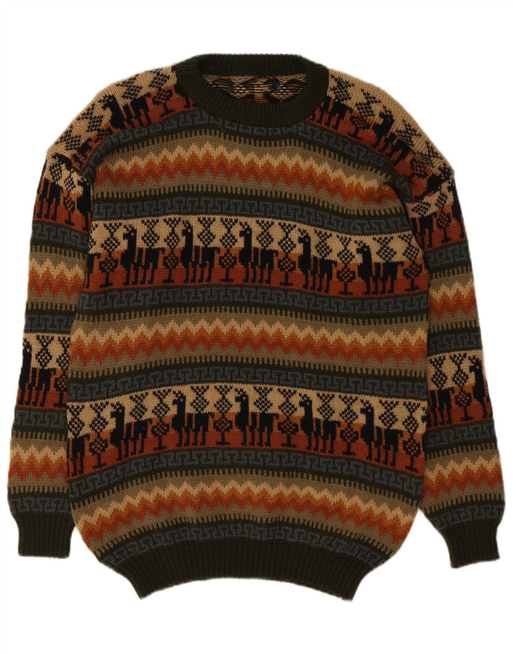 Vintage męski sweter z okrągłym dekoltem, średni, wielokolorowy Fair Isle