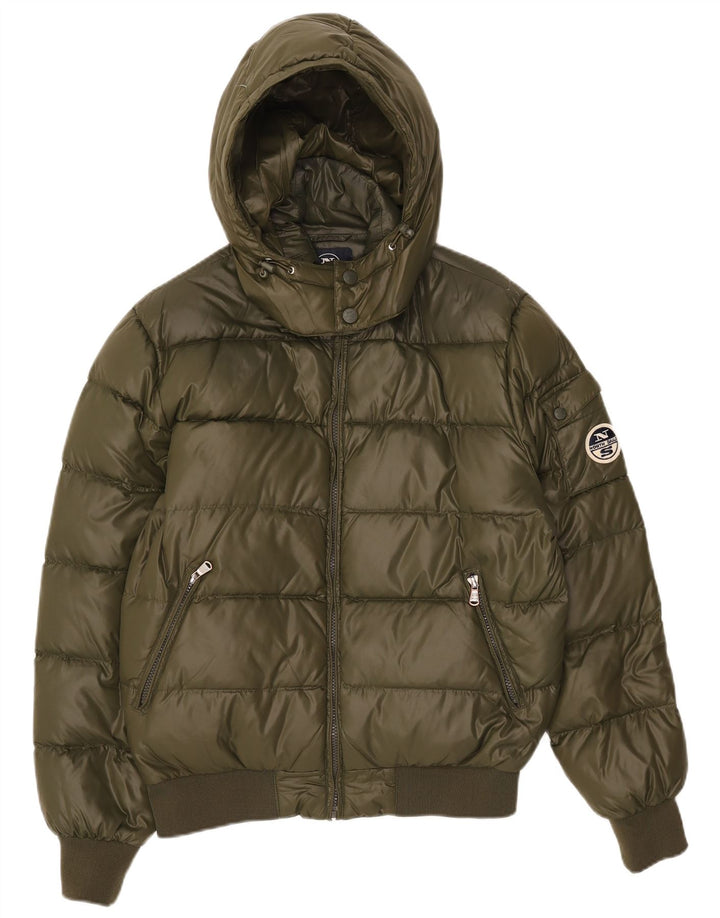 Męska wyściełana kurtka z kapturem North Sails UK 38, średni nylon khaki