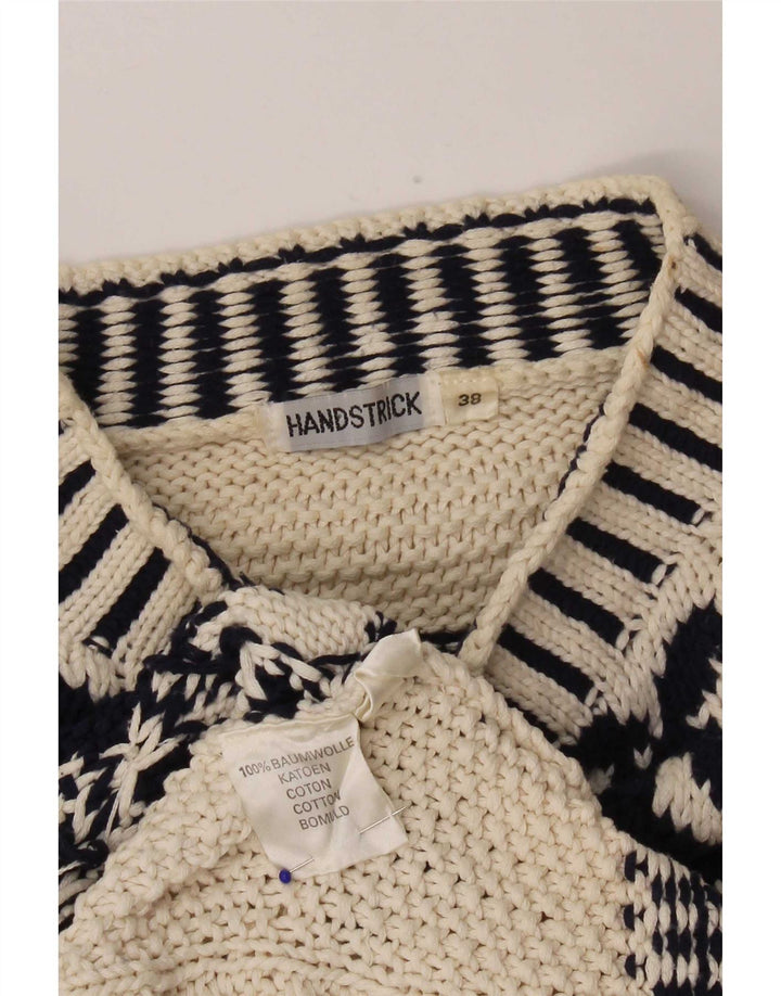 Sweter damski w stylu vintage z golfem EU 38, średni, złamany biały geometryczny