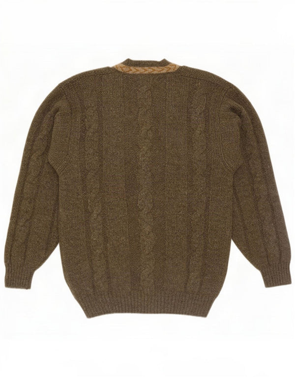Macalastair Męski sweter z dekoltem w kształcie litery V UK 42 Large Khaki Geometric