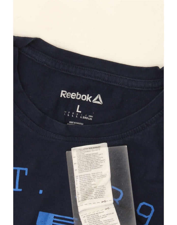 Męska koszulka Reebok z grafiką, duża, granatowa, bawełniana