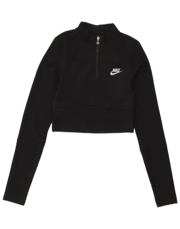 Damski sweter NIKE z krótkim rękawem i zamkiem błyskawicznym UK 4 XS, czarny poliester