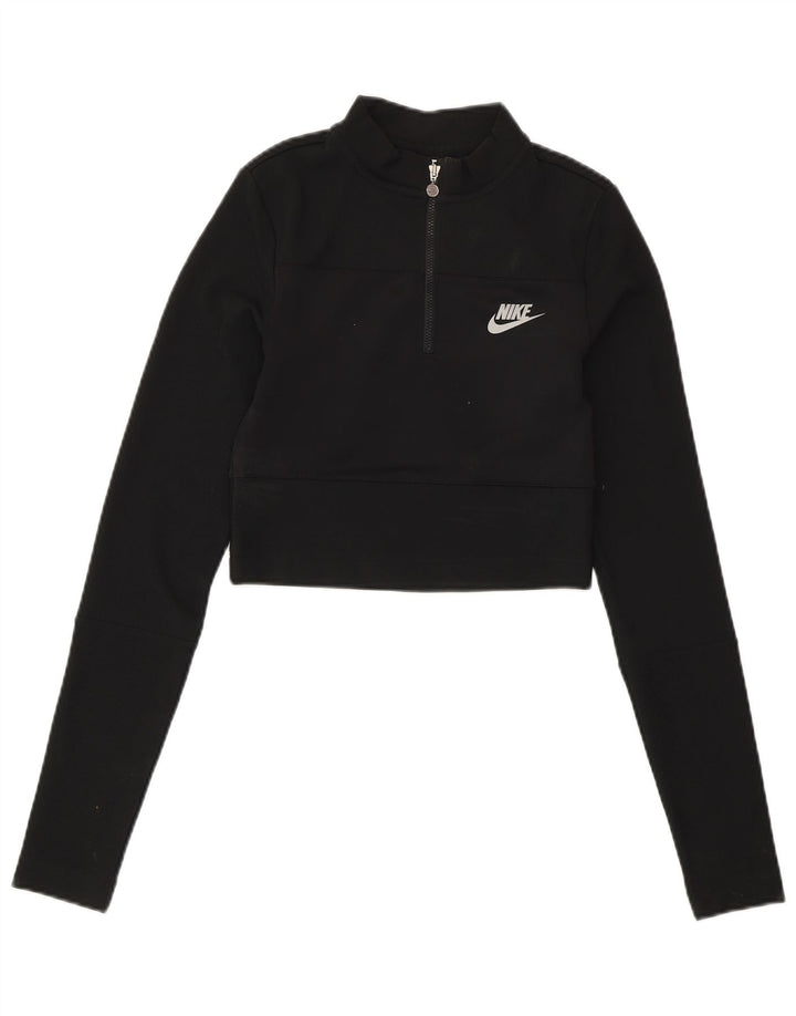 Damski sweter NIKE z krótkim rękawem i zamkiem błyskawicznym UK 4 XS, czarny poliester