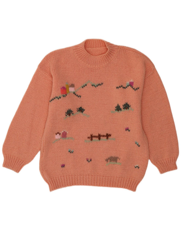 Vintage damski sweter z wycięciem pod szyją, UK 14, duży, różowy Nowość