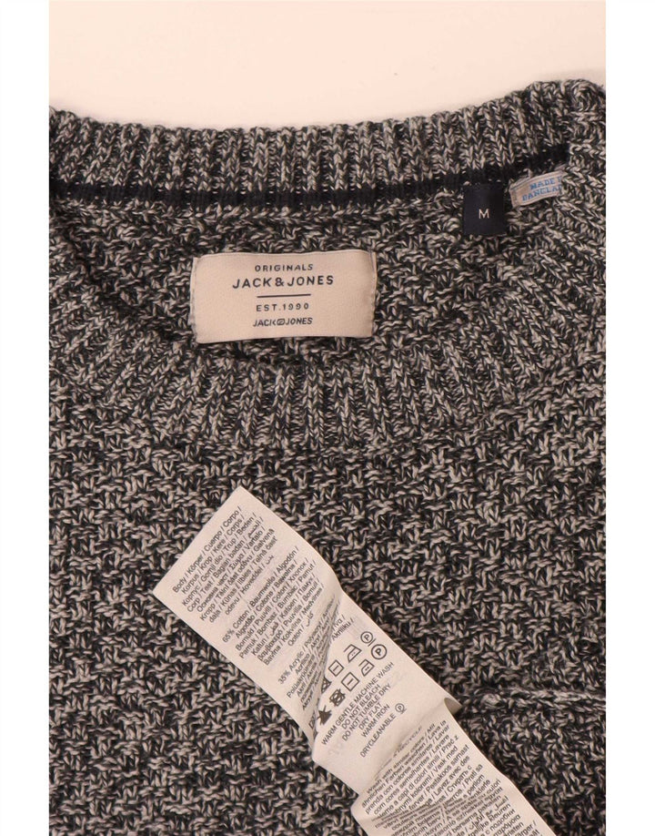 Męski sweter Jack & Jones z okrągłym dekoltem, średnioszary, bawełniany w plamki
