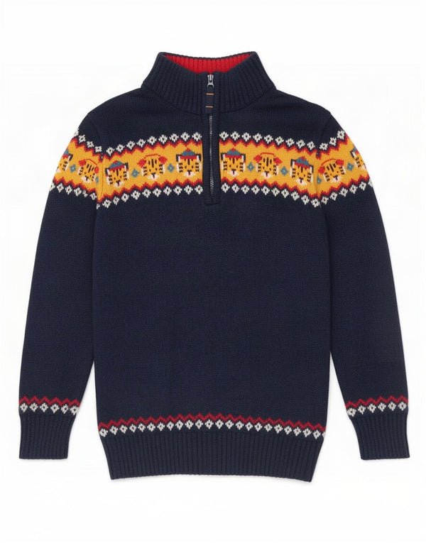 Sweter chłopięcy Fat Face z zamkiem błyskawicznym, 6-7 lat, granatowy, bawełniany Fair Isle