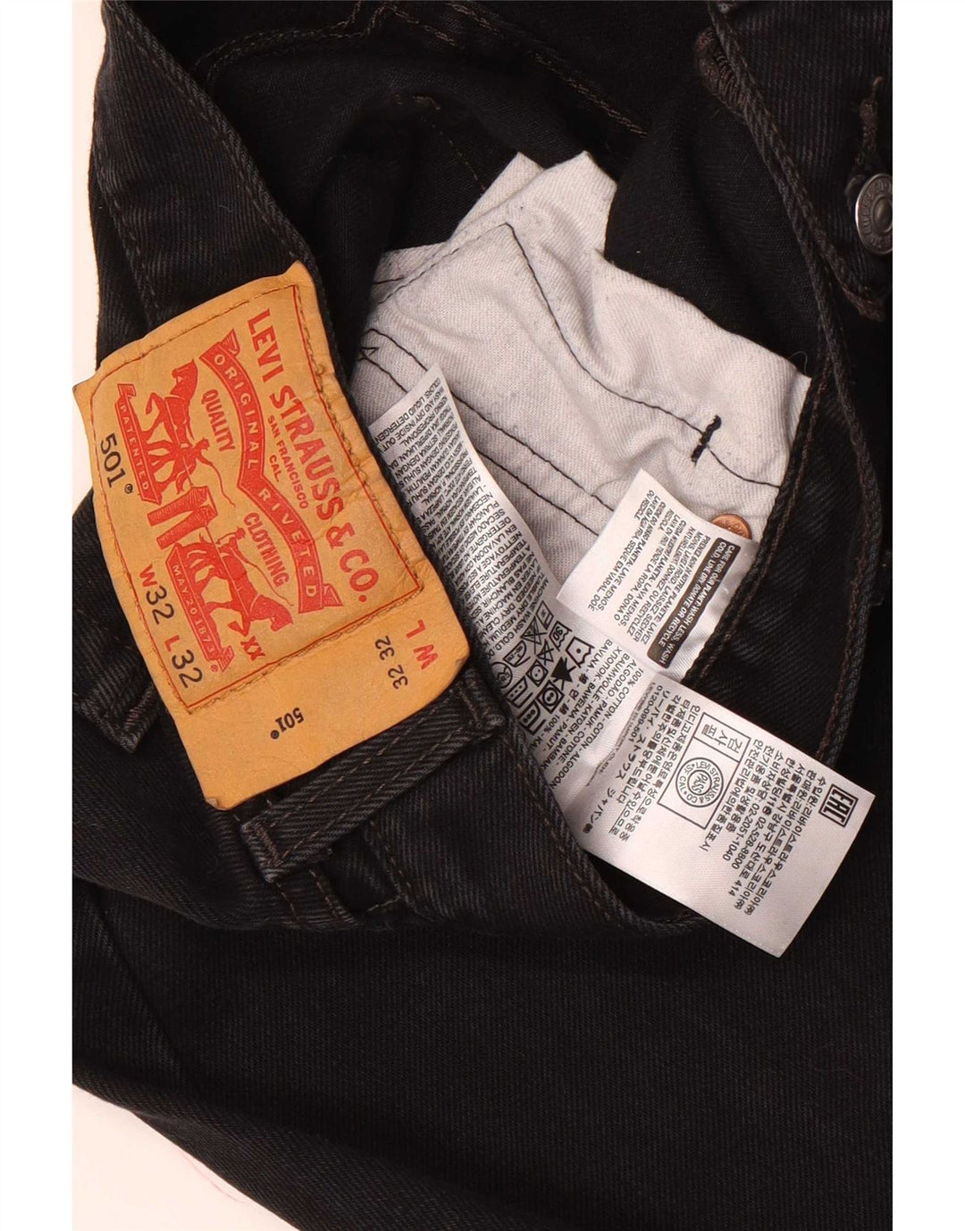 Męskie dżinsy Levi's 501 Straight W32 L32 Czarna bawełna